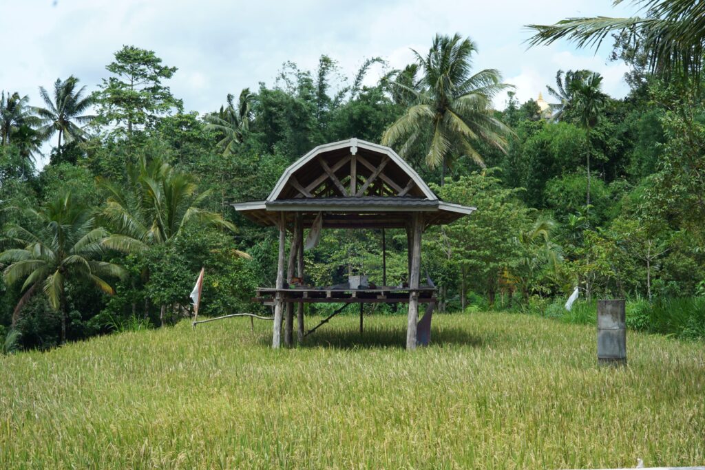 A common six-sided thatched roof in Lombok.